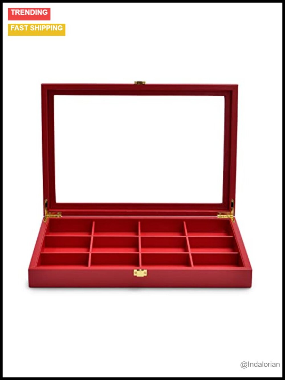 Leather Jewelry Tray Organizer with Acrylic Lid, 12 Compartments for Bracelets,